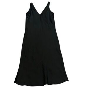 Satin Sleeveless V-Neck Midi Dress | Black | Size XS